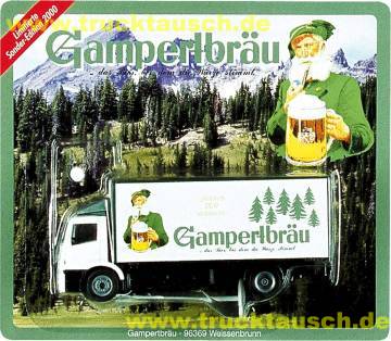 Gampertbräu (Weissenbrunn) 2000, mit Logo und stilisierten Nadelbäumen