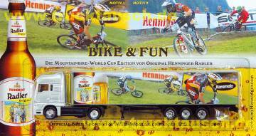 Henninger Mountainbike-World Cup 1/2, mit 3 Radfahrern, Glas und Flasche