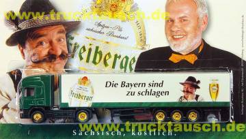Freiberger Die Bayern sind zu schlagen, mit Etikett, Mann in bayerischer Tracht und Glas