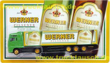 Werner Pilsener, mit 2 schrägen Flaschen