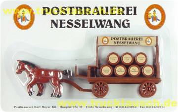 Postbrauerei Nesselwang mit 7 Fässern, Wiederauflage 2002, Blisterrückseite mit Lauterbach-Aufd