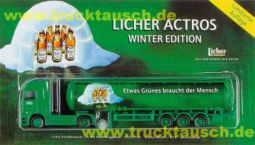 Licher Actros Winter Edition, Etwas Grünes braucht der Mensch, mit Flaschen in Iglu