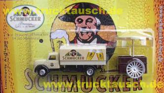 Schmucker (Odenwald) LKW: mit Logo und 2 Gläsern, Hänger: historischer Schankwagen