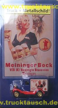 Meininger Bock, VEB Vereinigte Brauereien, mit Blechschild im Einschubblister