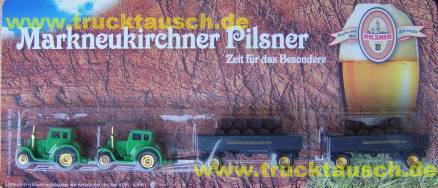 Markneukirchner 2er Set, Zeit für das Besondere..., 2 Lanz Bulldog Traktoren, 2 Hänger mit Fäss