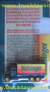 Meininger Aufkleber wie Bier, mit altdeutscher Schrift auf Blechschild im Einschubblister