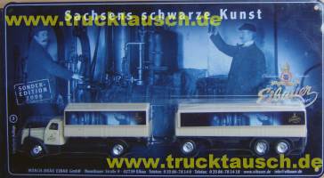 Eibauer SE 2006/3, schwarze Kunst, Scania Vabis, mit 2 Brauern auf Blechschild im Einschubblist