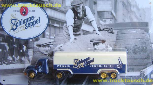 Schlappeseppel (Aschaffenburg) Würzig, kernig, echt, mit historischem Foto auf Blechschild im E