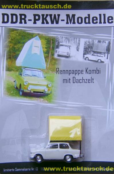 DDR PKW Modelle Nr.13, IFA Trabant 601 mit gelben Dachzelt, 1/64