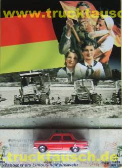 DDR PKW Mauerserie 5, Feuerwehr Zaporoshets Limousine, 1/64, Blister: Traktoren und Flagge