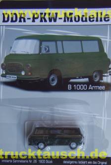 DDR PKW Modelle Nr.26, Armee Barkas B1000 Kleinbus, 1/64- Aufl. 1.600