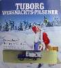 Tuborg Weihnachts-Pilsener (2002), mit Glas, Flasche und Weihnachtsmann vor Winterwald